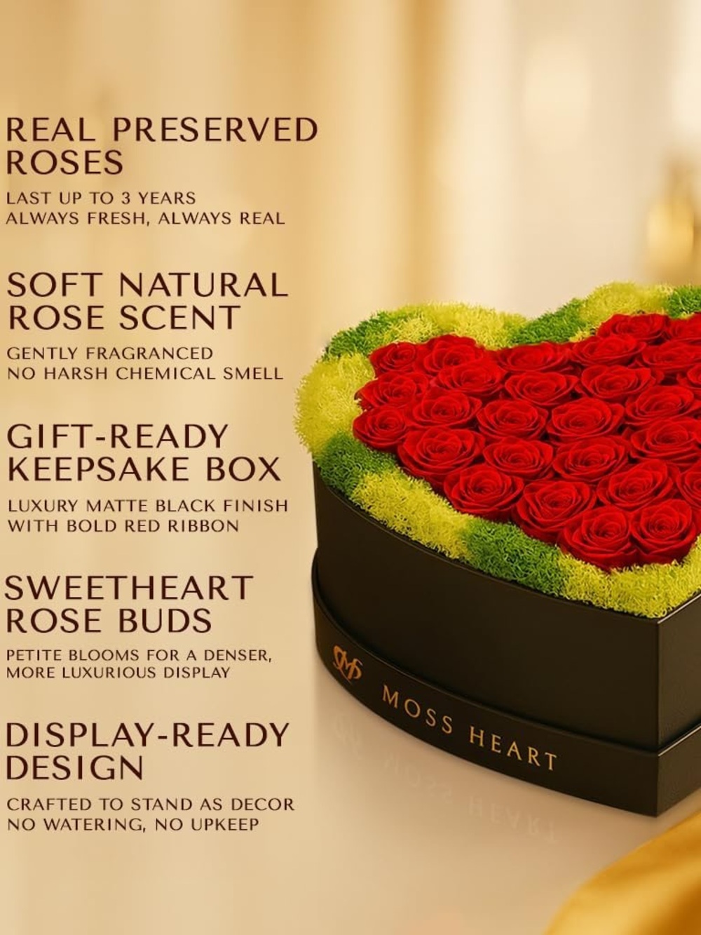 30 Petite Red Preserved Rose Heart Box